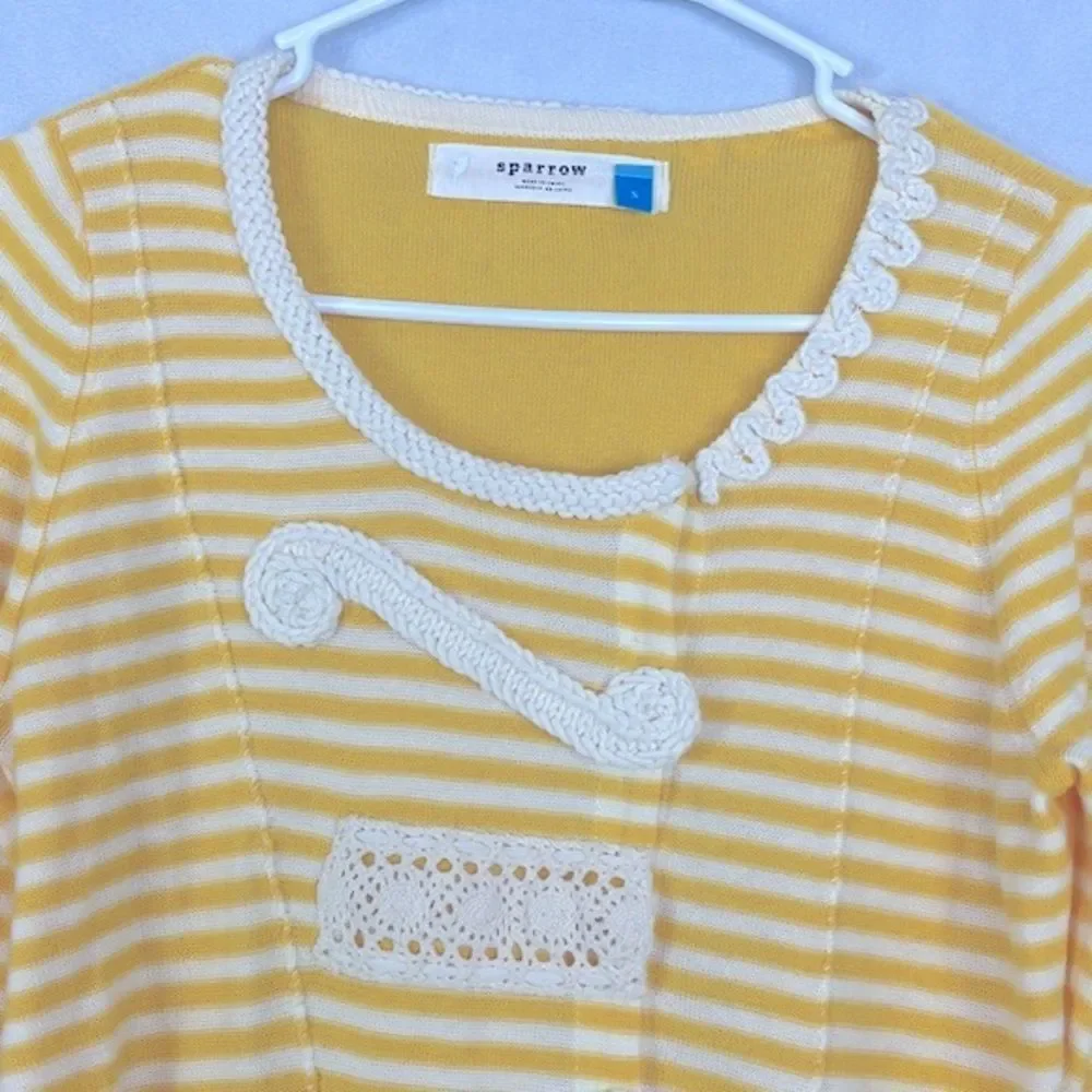 Anthropologie Sparrow Loose Lines Yellow/White Sweater. Size Small
